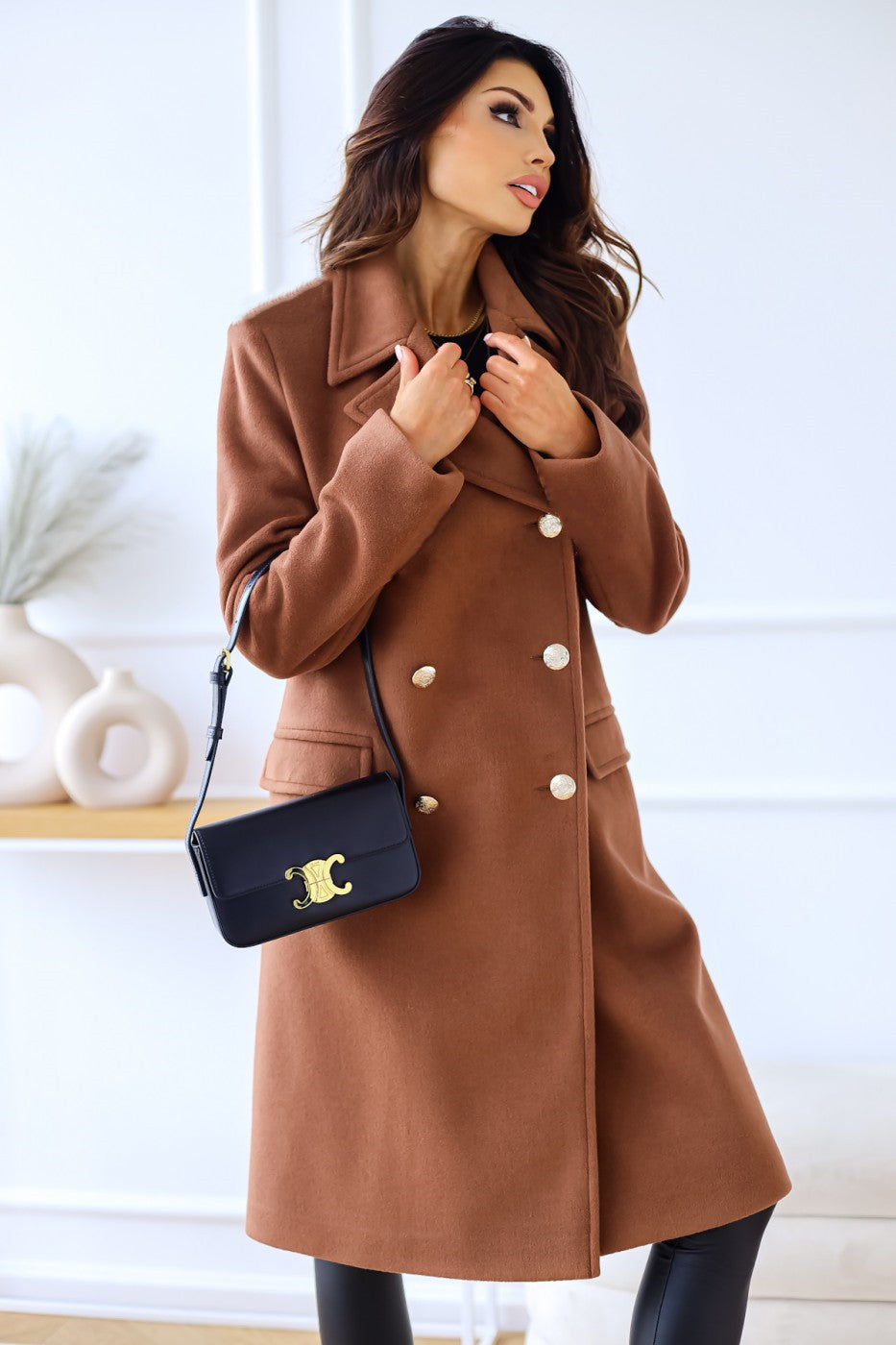 Autumn Winter Simplicity Long Sleeve Collared Double Breasted Woolen Coat Women Clothing