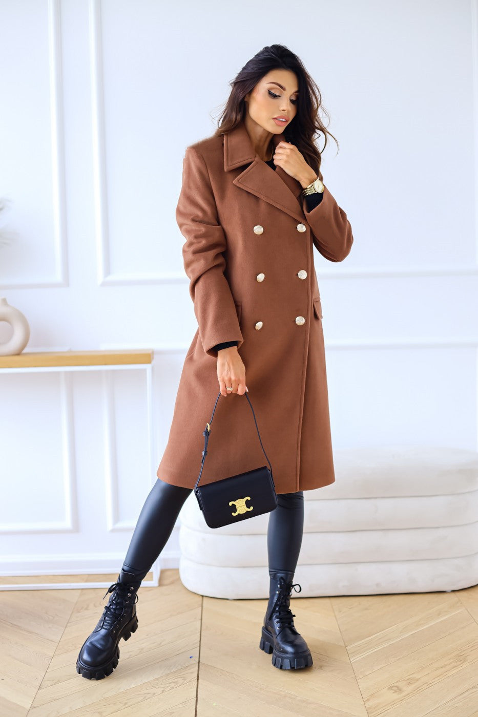 Autumn Winter Simplicity Long Sleeve Collared Double Breasted Woolen Coat Women Clothing