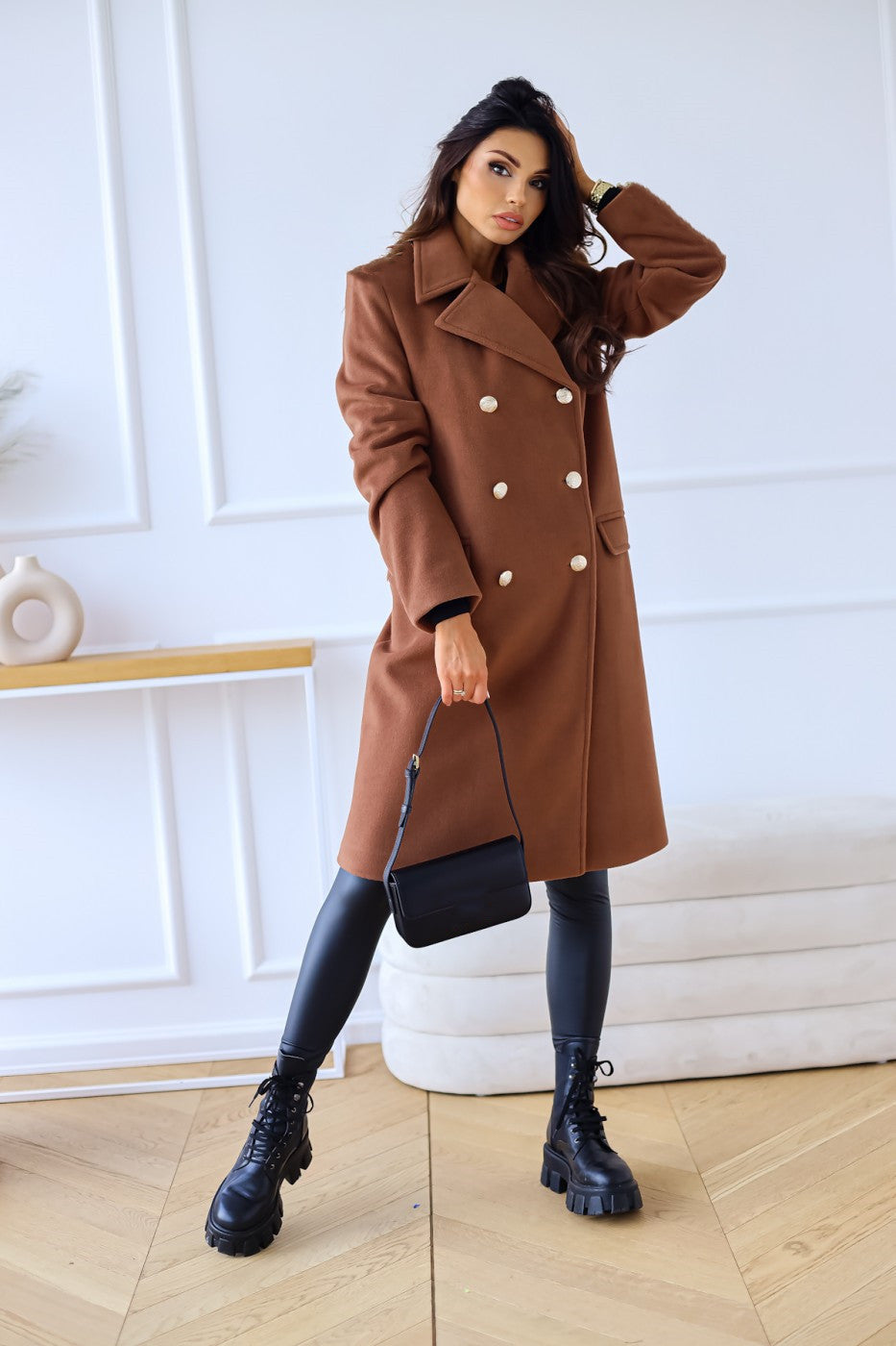 Autumn Winter Simplicity Long Sleeve Collared Double Breasted Woolen Coat Women Clothing