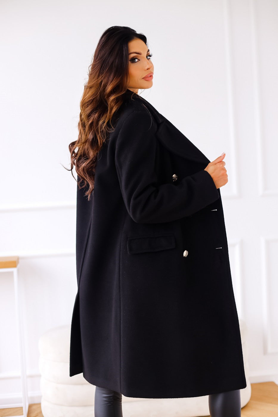 Autumn Winter Simplicity Long Sleeve Collared Double Breasted Woolen Coat Women Clothing