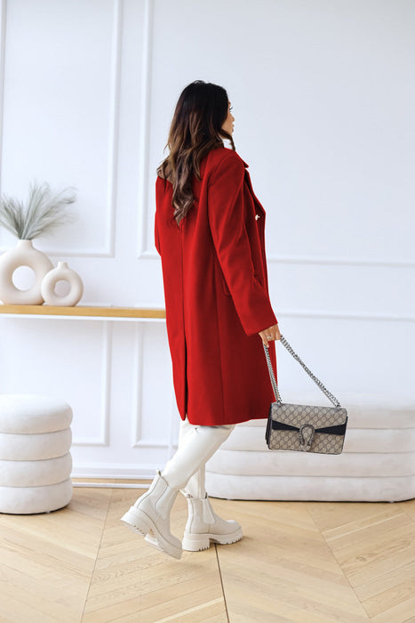 Autumn Winter Simplicity Long Sleeve Collared Double Breasted Woolen Coat Women Clothing