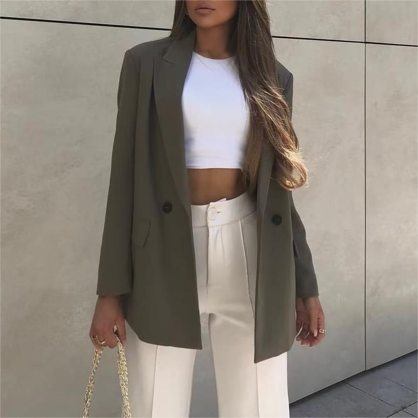 Autumn Women Clothing Loose Double Breasted Blazer