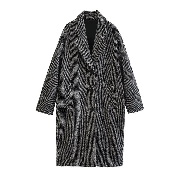 Autumn Winter Solid Color Lengthened Woolen Coat Trench Coat Padded Coat Collared Women Coat