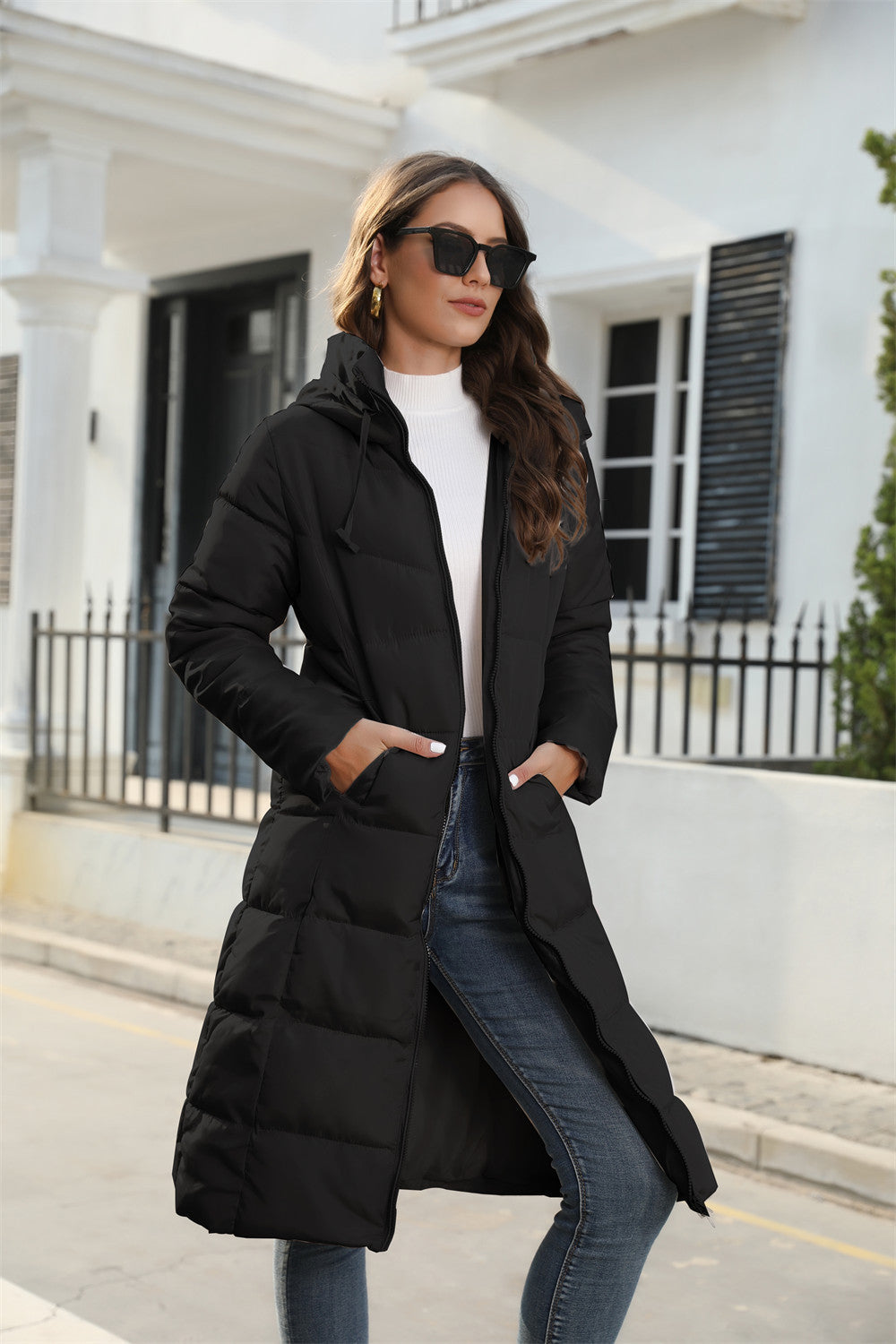 Winter Hooded Women Cotton Padded Clothing Women Mid Length Slim Quilted Coat Warm down Cotton Jacket Women Coat