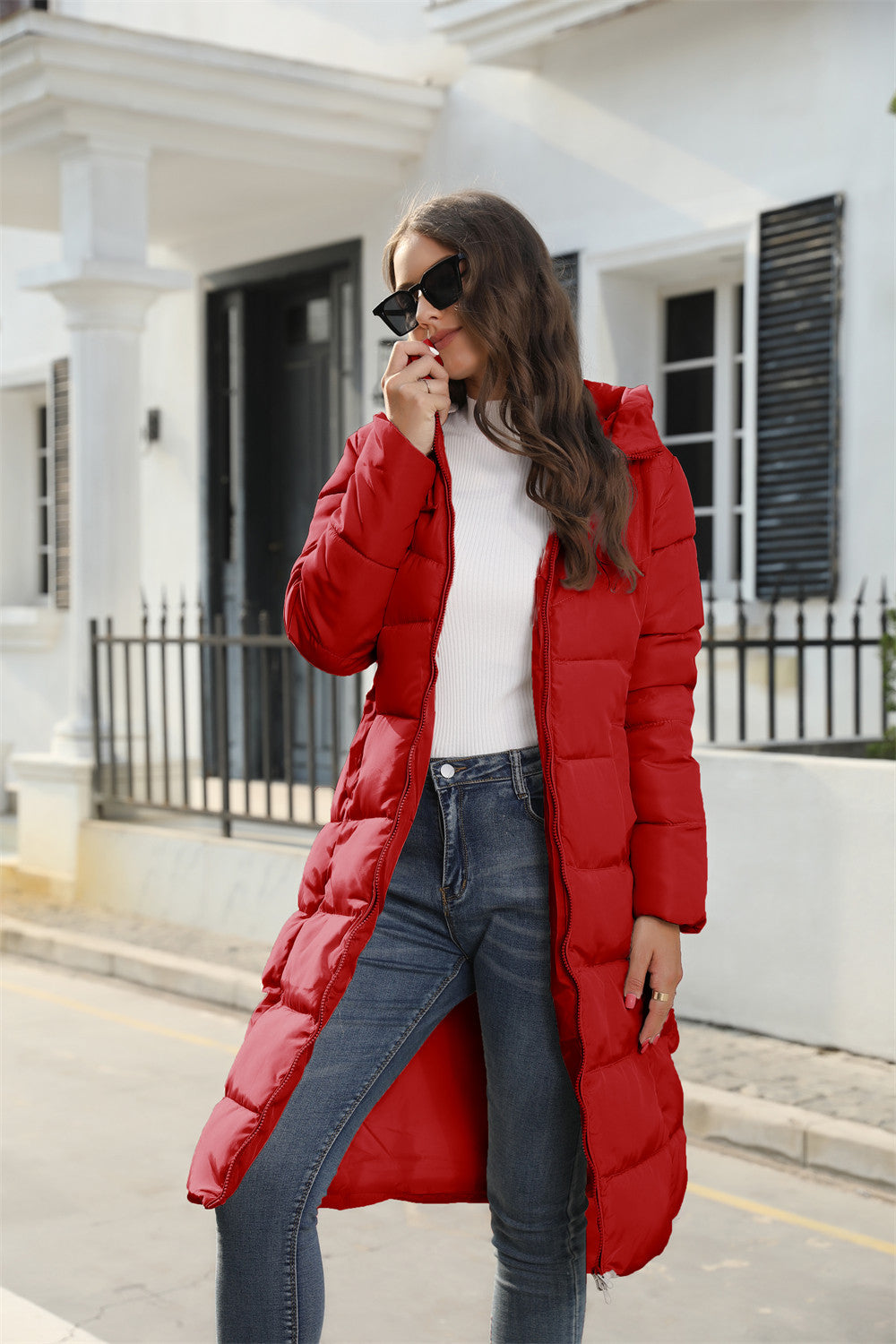Winter Hooded Women Cotton Padded Clothing Women Mid Length Slim Quilted Coat Warm down Cotton Jacket Women Coat