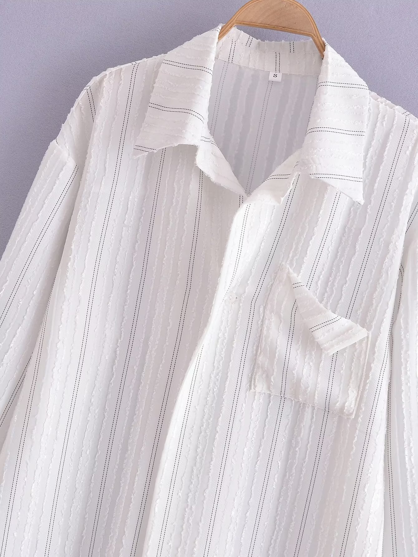 Loose Lazy Missing Mid Length White Striped Shirt Long Sleeve Top Women