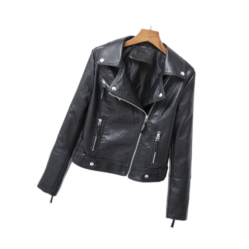 Faux Leather Coat for Women Short Lapels Coat Spring Autumn Korean Slim Fit Harajuku Students Biker Leather Jacket