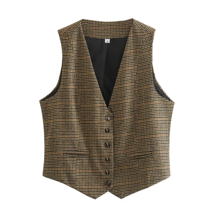 Women Plaid Vest Vest