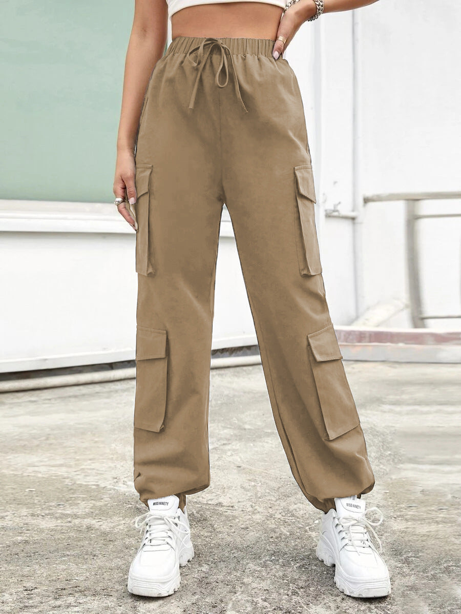 High Street Hip Hop Women Pants Trendy Trousers Multi Pocket Street Overalls Loose Straight Leg Ankle Banded Pants