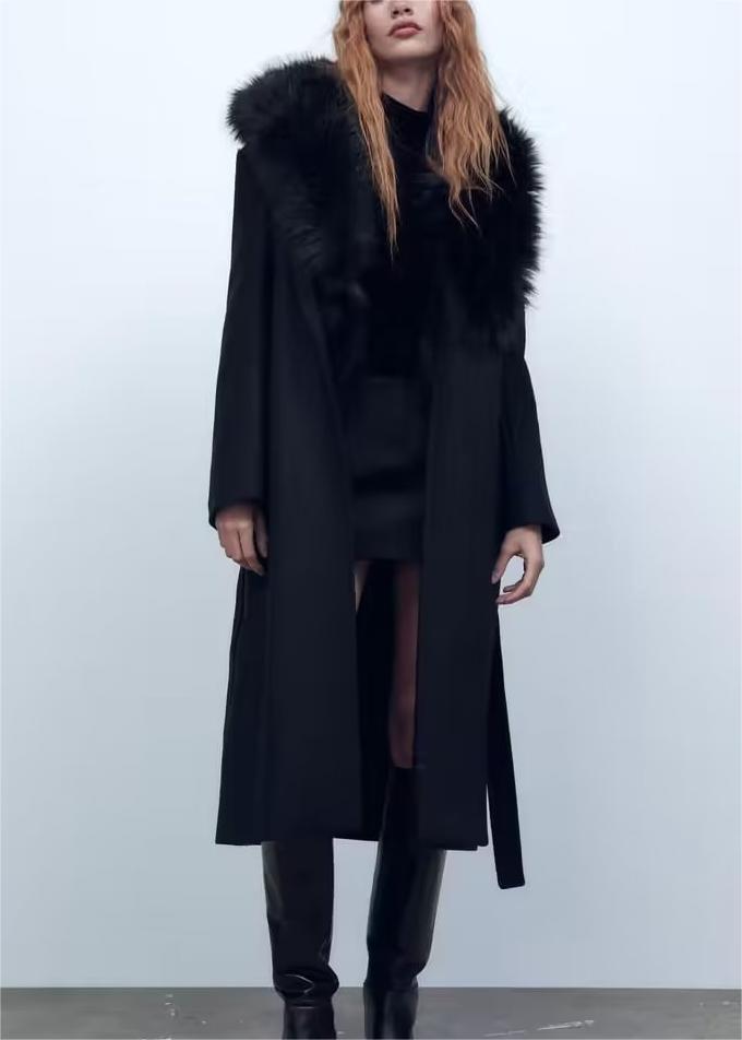 Winter Women Clothing Wind Black Wool Blended Long Overcoat Outerwear