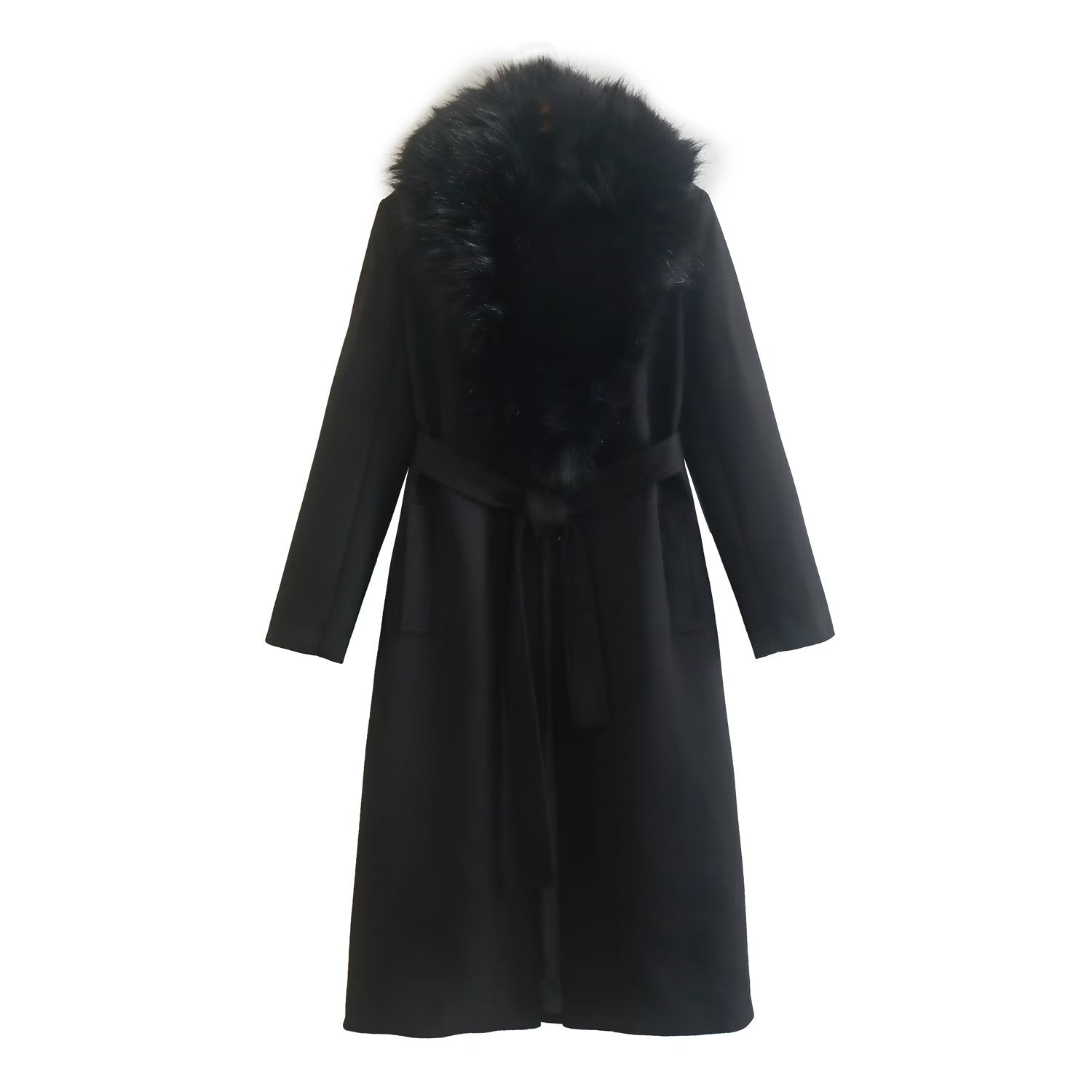 Winter Women Clothing Wind Black Wool Blended Long Overcoat Outerwear