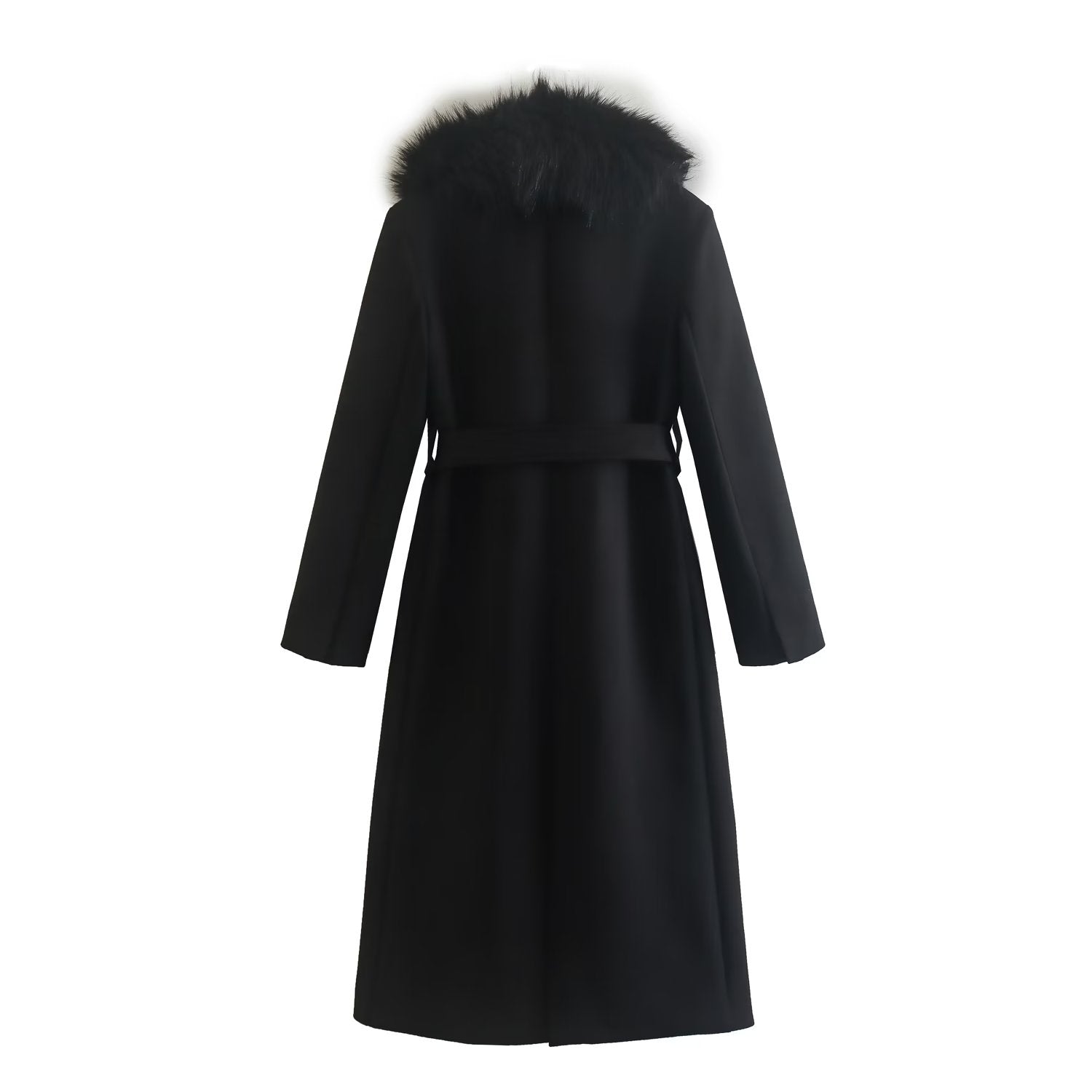 Winter Women Clothing Wind Black Wool Blended Long Overcoat Outerwear