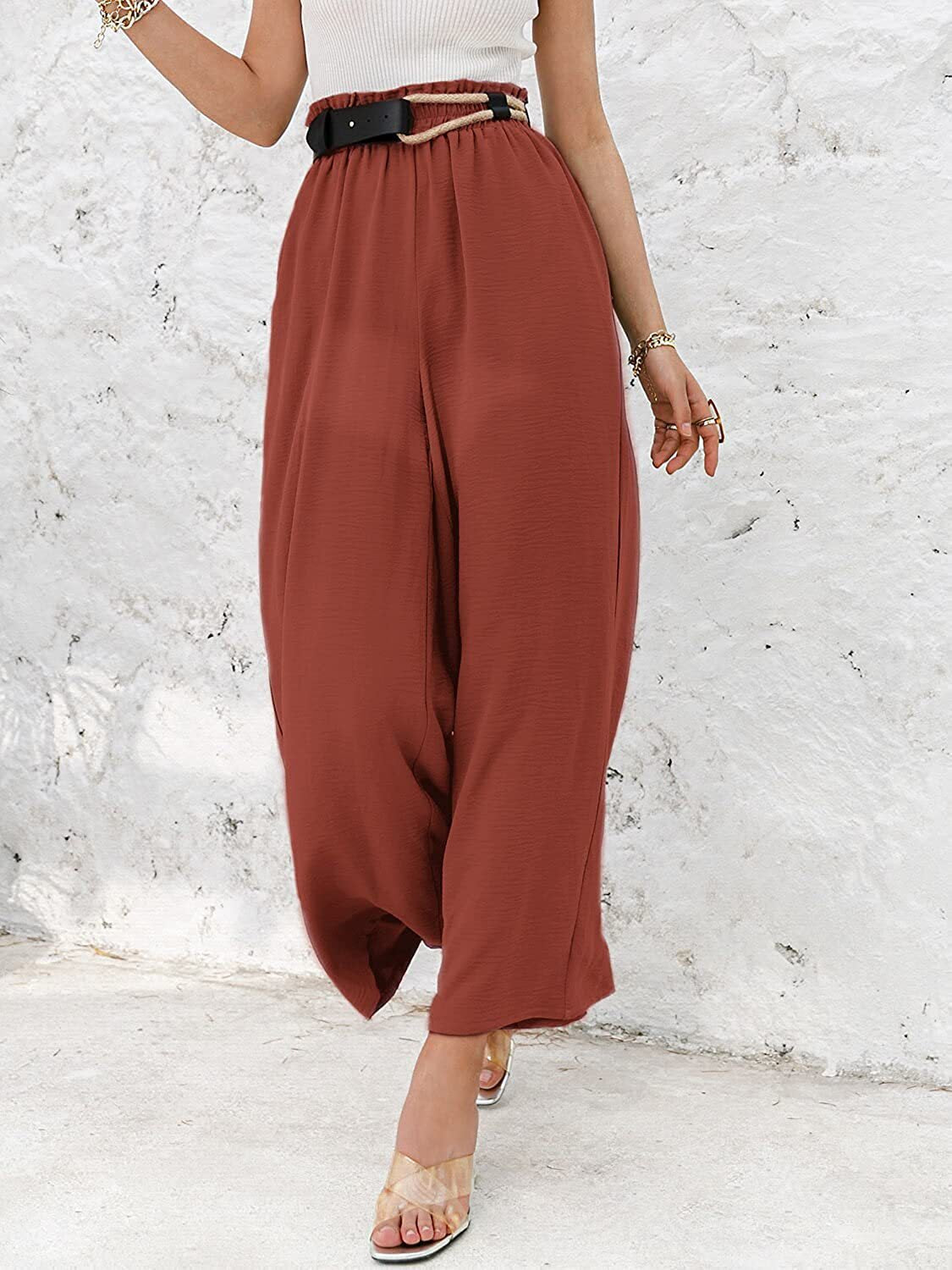 Spring Summer Cotton Linen Women Solid Color High Waist Loose Casual Wide Leg Pants