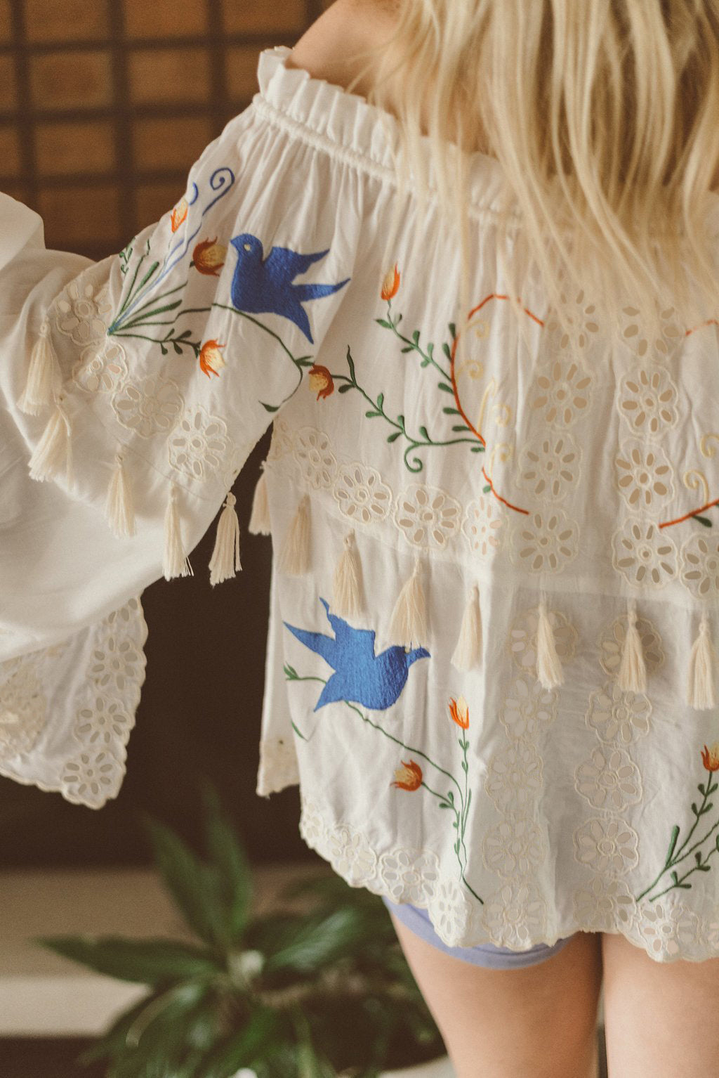 Women Spring and Summer Bohemian Holiday Flower Embroidered Hollow Fringe Decorative Top