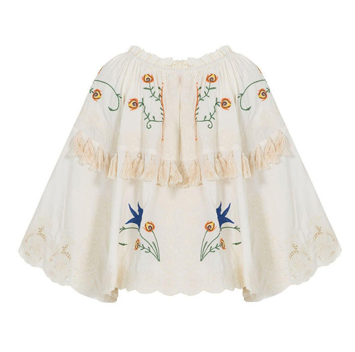 Women Spring and Summer Bohemian Holiday Flower Embroidered Hollow Fringe Decorative Top