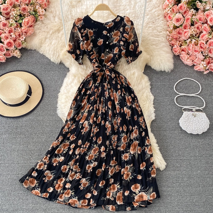 New Fashion A line V neck Short Sleeve Irregular Ruffle Flower Dress