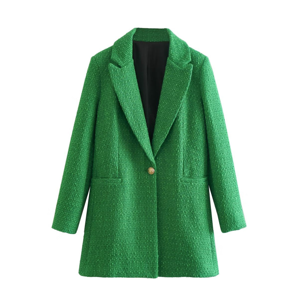 Green Loose Thin Looking Collar Woolen Coat Women Autumn Winter Easy Matching Coat Tide
