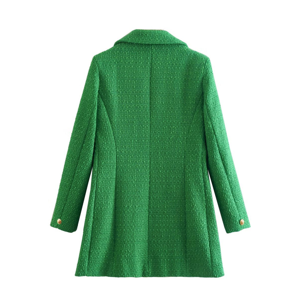 Green Loose Thin Looking Collar Woolen Coat Women Autumn Winter Easy Matching Coat Tide