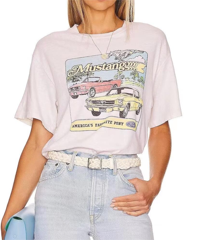 Summer Locomotive Printed Round Neck Pullover Short Sleeve T shirt Women