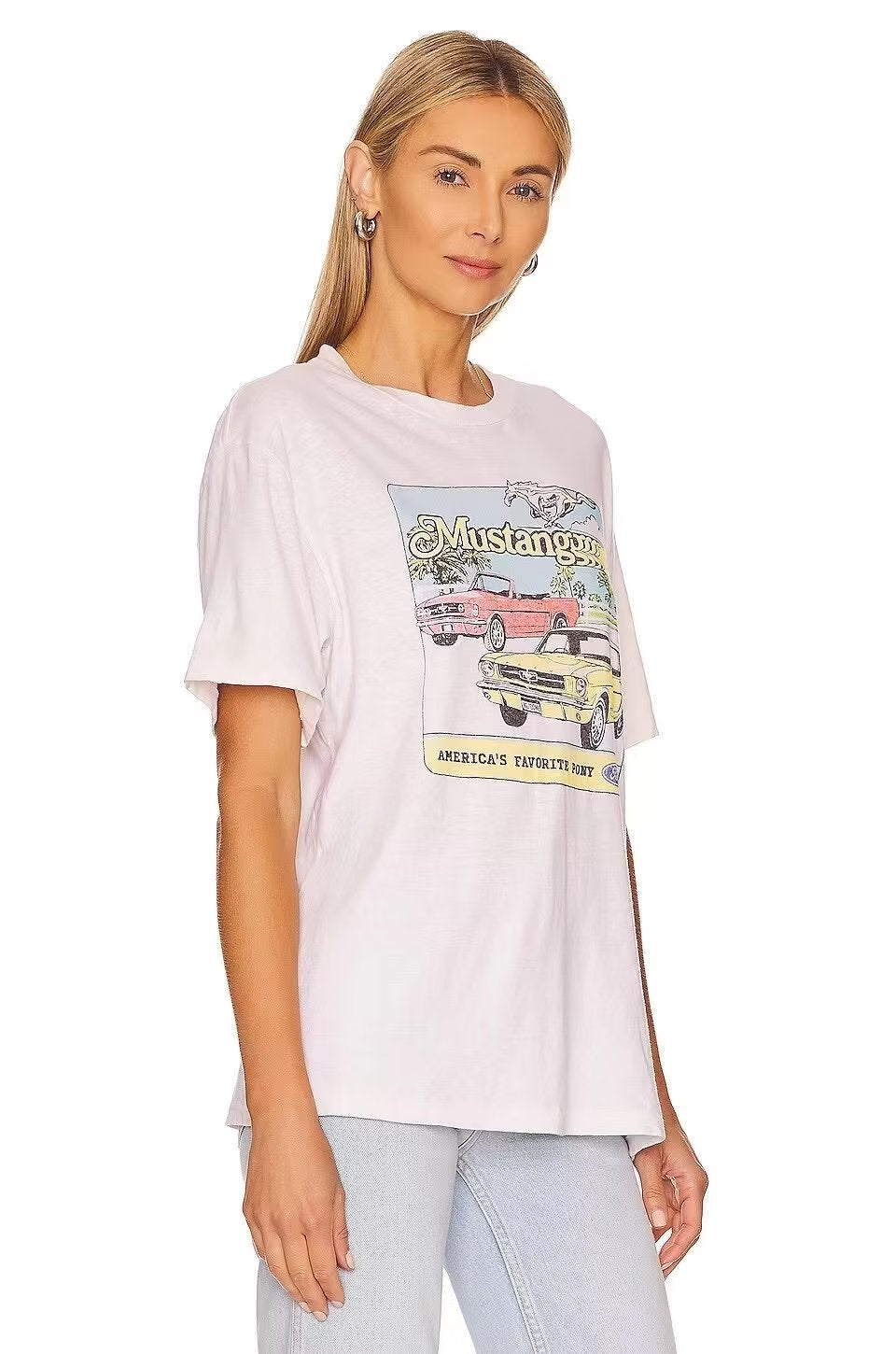 Summer Locomotive Printed Round Neck Pullover Short Sleeve T shirt Women
