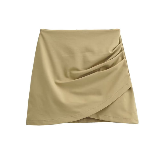 Slit Hemline Hem Pleated Skirt Women Irregular Asymmetric Office Simple Skirt