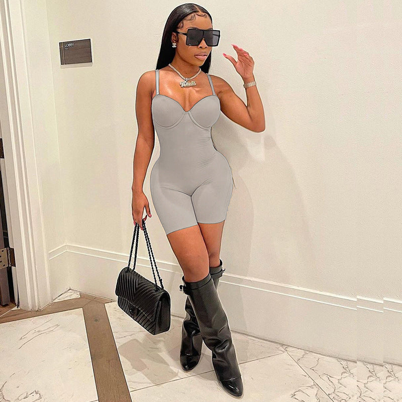 Women Clothing Spring Summer Sling Chest Cup Sexy Jumpsuit