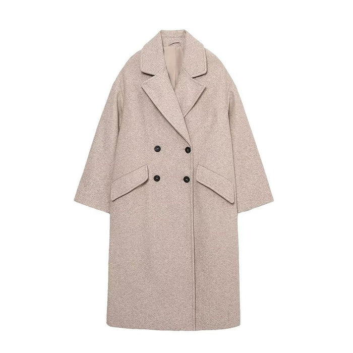 Women Clothing Double Breasted Loose Four Colors Woolen Coat Outerwear