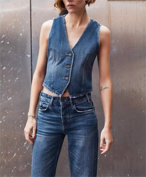 Winter Women  Street  Denim Horse V neck Vest