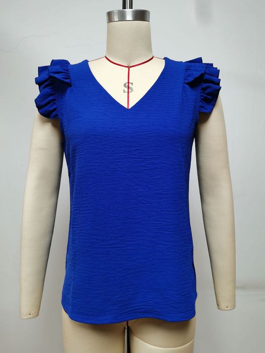 Spring Summer Women Clothing V neck Ruffled Vest Top Summer Sleeveless Shirt Women