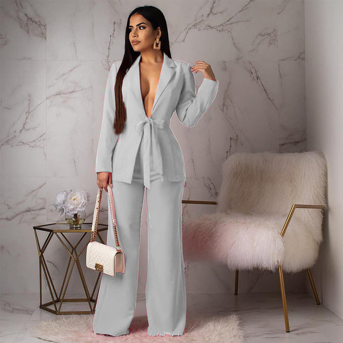 Waist-Controlled Lace-up Small Suit Casual Professional Women Two-Piece Suit Blazer