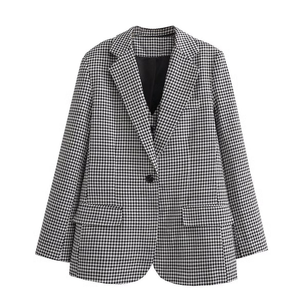 Autumn Winter Niche Plaid Pattern Wide Double Breasted Blazer