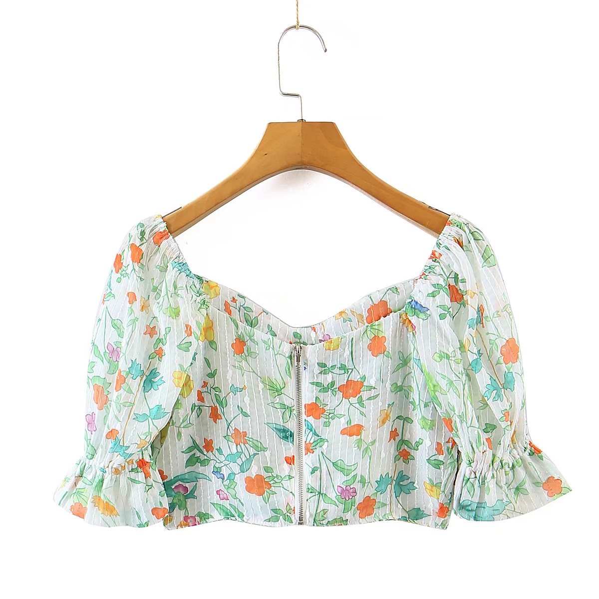 F00171678 Summer Wind Women Floral Chest Pad Short Sleeve Shirt