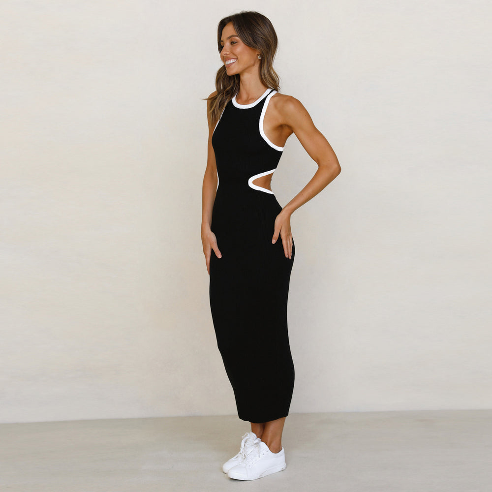 Solid Color Summer Women Wear Thread Hollow Out Cutout Maxi Sexy Backless I-Shaped Sleeveless Jumpsuit Hip