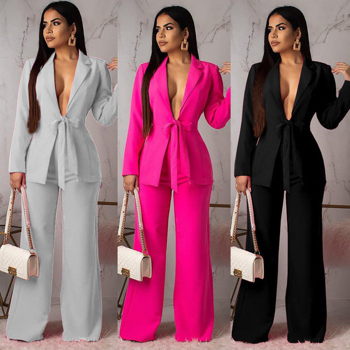 Waist-Controlled Lace-up Small Suit Casual Professional Women Two-Piece Suit Blazer