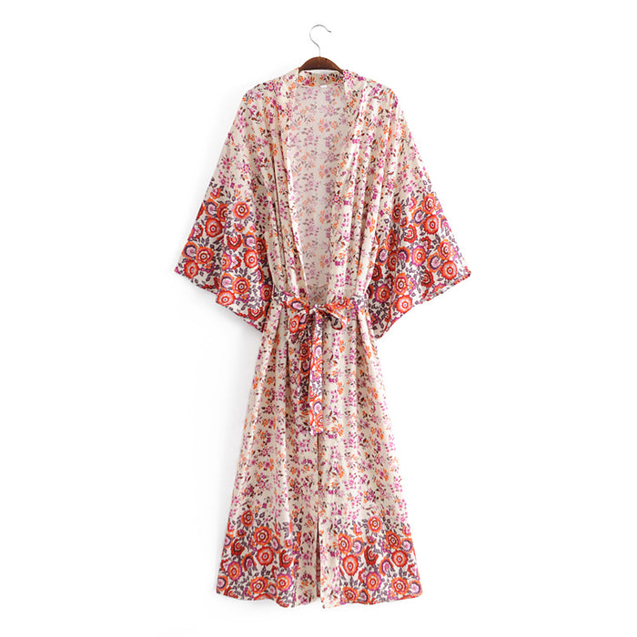 Autumn Positioning Floral Kimono Cardigan Bohemian Vacation Beach Dress Blouse Kimono