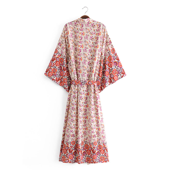 Autumn Positioning Floral Kimono Cardigan Bohemian Vacation Beach Dress Blouse Kimono