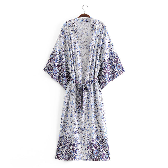 Autumn Positioning Floral Kimono Cardigan Bohemian Vacation Beach Dress Blouse Kimono