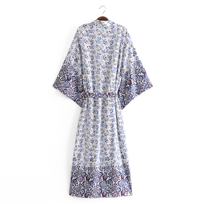 Autumn Positioning Floral Kimono Cardigan Bohemian Vacation Beach Dress Blouse Kimono