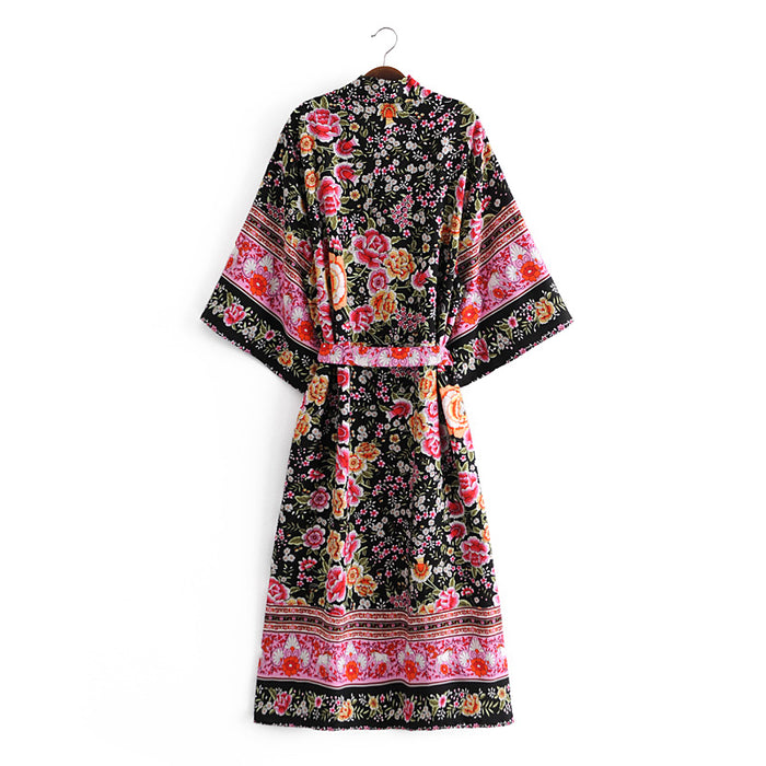 Spring Hipster Women V neck Regular Dress Kimono