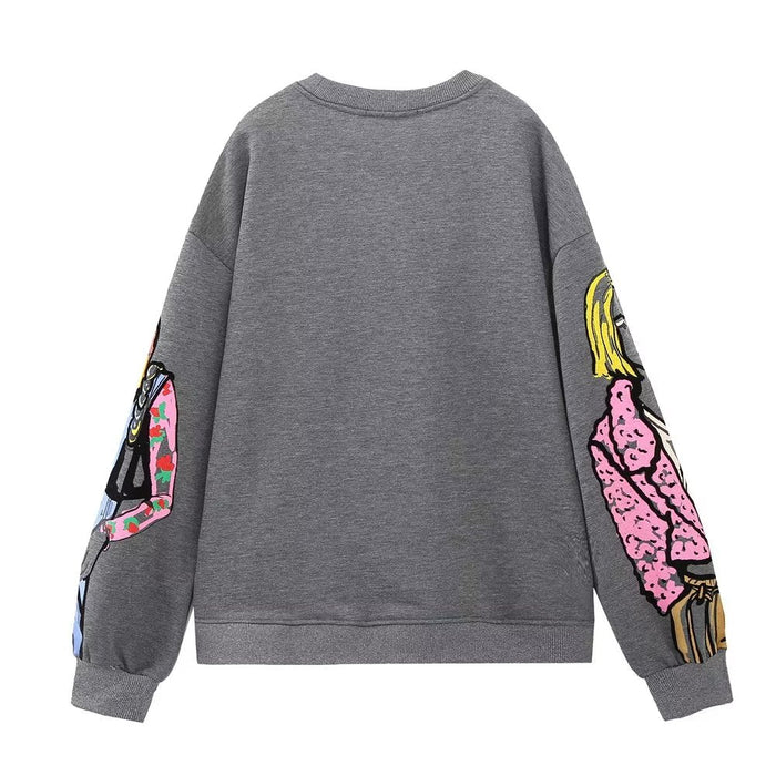 Autumn Winter Thin Velvet Printed Casual Sweatshirt Women