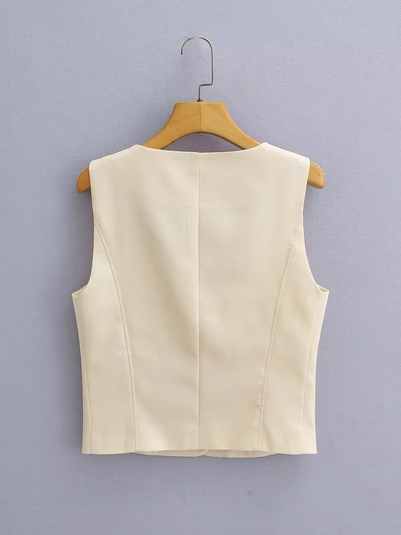 Early Autumn Women Clothing Square Collar Solid Color Single Breasted Sleeveless Waistcoat Vest