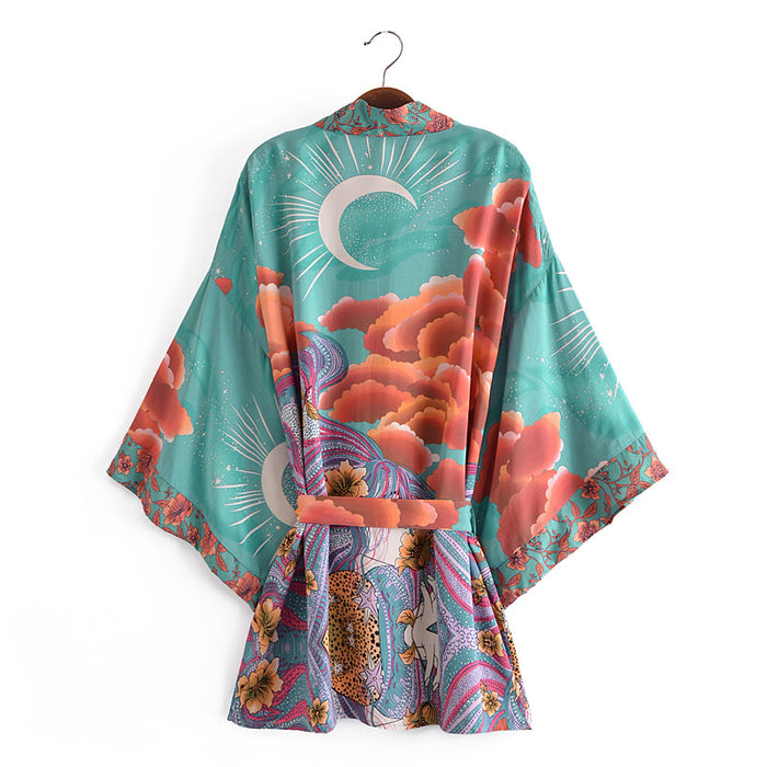 Spring Women Positioning Floral Belt Moon Kimono