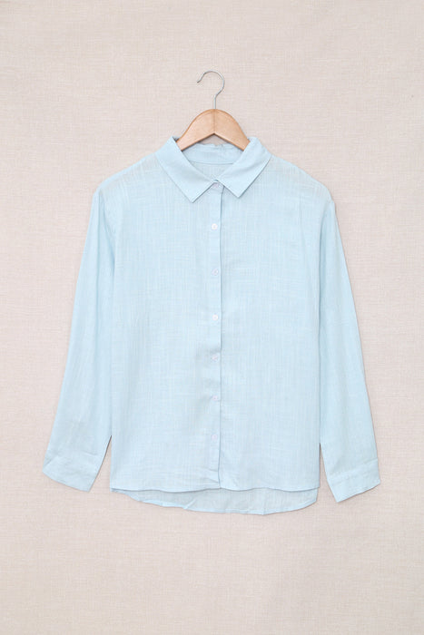 Sky Blue Textured Solid Color Basic Shirt