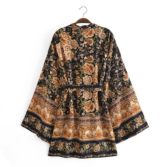 Summer Wind Women Positioning Floral Belt Kimono Jacket Kimono