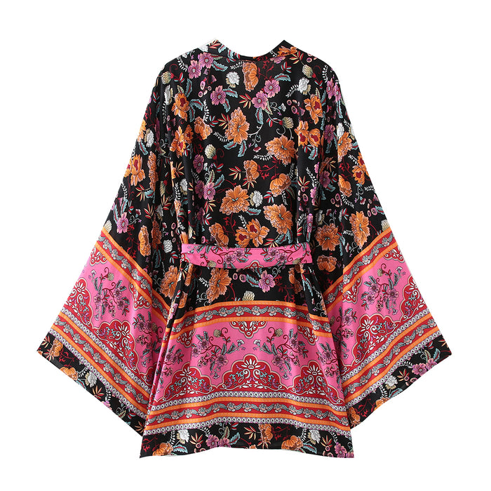 Summer Wind Women Positioning Floral Belt Kimono Kimono