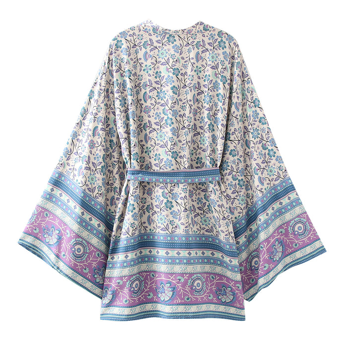 V neck Print Fitting Short Kimono Dress Kimono