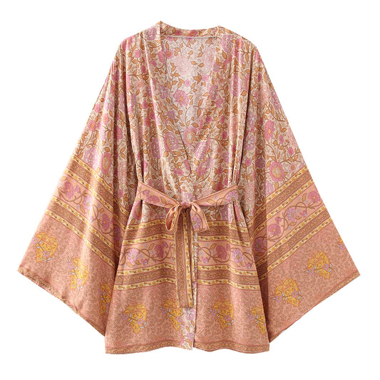 Exclusive Printed Cardigan Loose Sleeves Short Kimono Dress Kimono