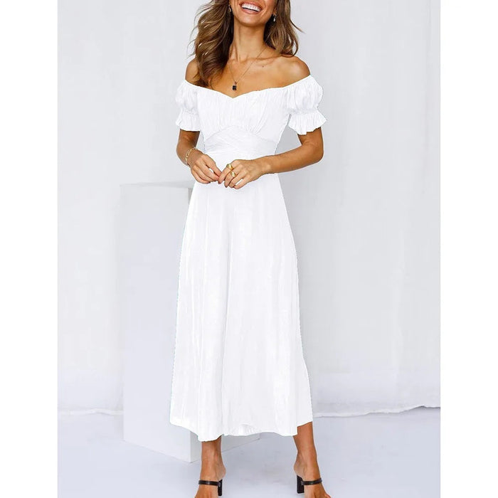 Spring Summer Women Clothing Solid Color off-the-Shoulder Jumpsuit