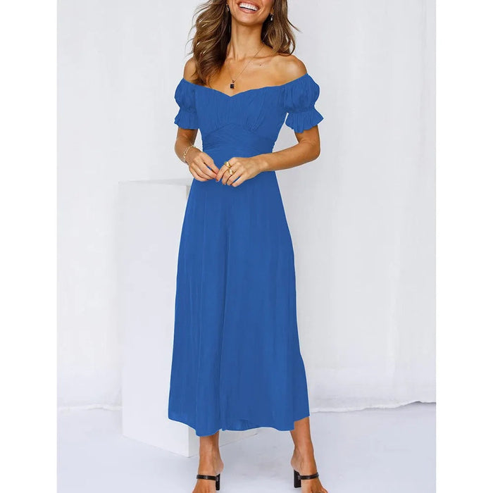 Spring Summer Women Clothing Solid Color off-the-Shoulder Jumpsuit