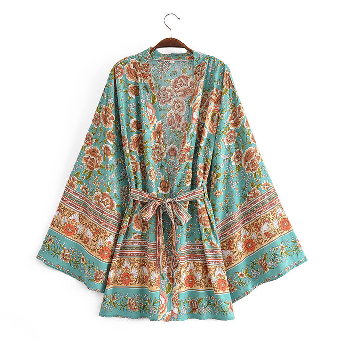 Spring Rayon Positioning Printing Loose Vacation Kimono